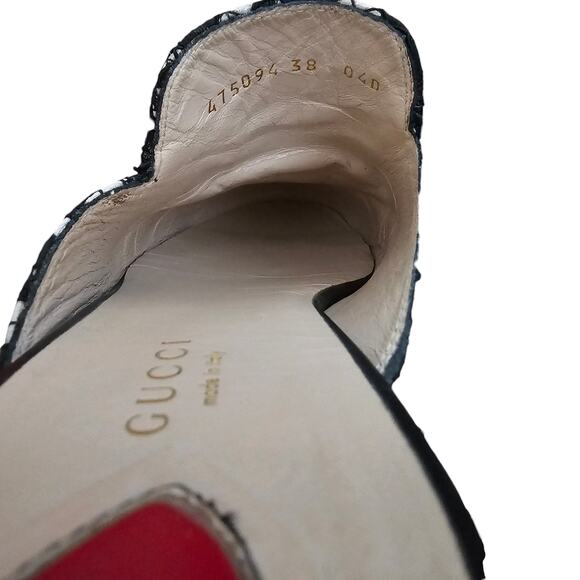 Gucci Princetown Horsebit Mule Flat Size 38 US 8 Black Lace Beige Gold Slip On - Picture 8 of 9